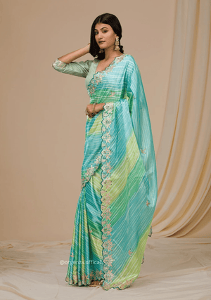 Multi Colour Chinnon Digital Print Saree - Orgenza Store - digisoch