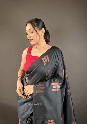 Black Colour Silk Saree With Zari Weaving - Orgenza Store