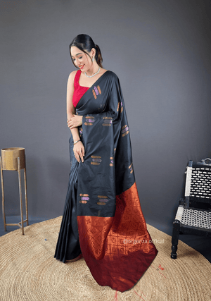 Black Colour Silk Saree With Zari Weaving - Orgenza Store