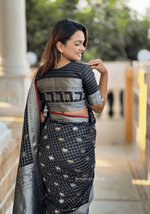 Black Colour Silk Saree With Gold And Silver Zari - Orgenza Store - digisoch