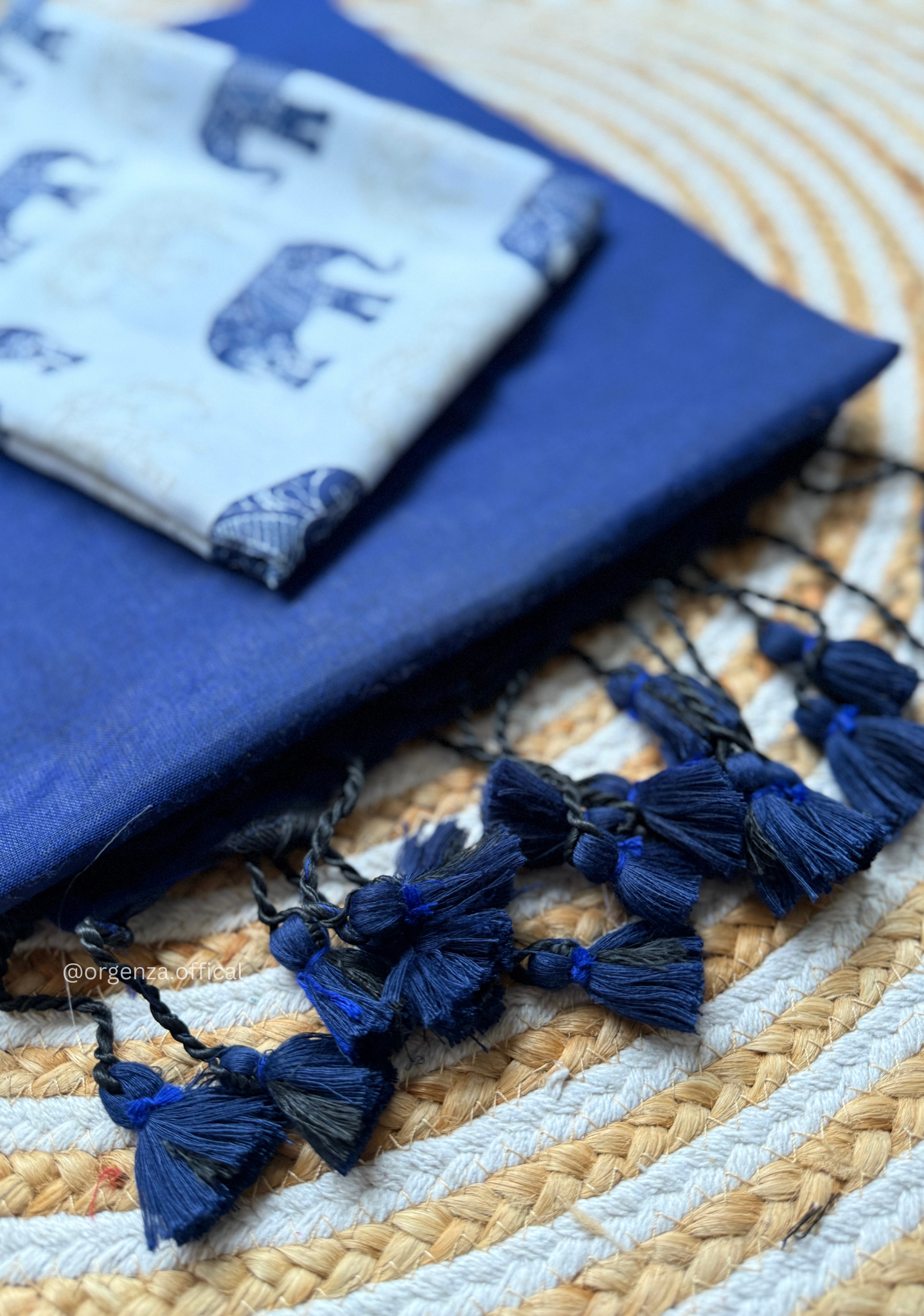 Navy Blue Colour Cotton Saree With Elephant Print Blouse