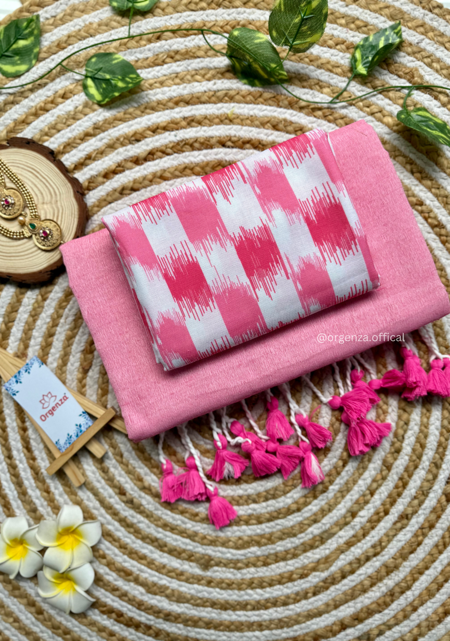 Baby Pink Colour Cotton Saree With Chex Print Blouse