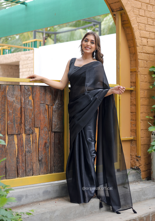 Plain Black Colour Jimmy Choo Saree - Orgenza Store