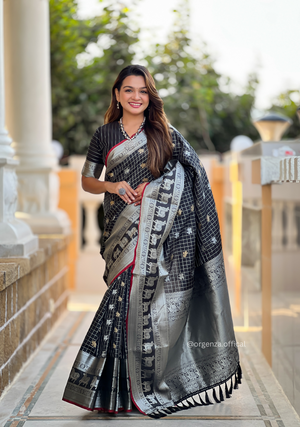 Black Colour Silk Saree With Gold And Silver Zari - Orgenza Store