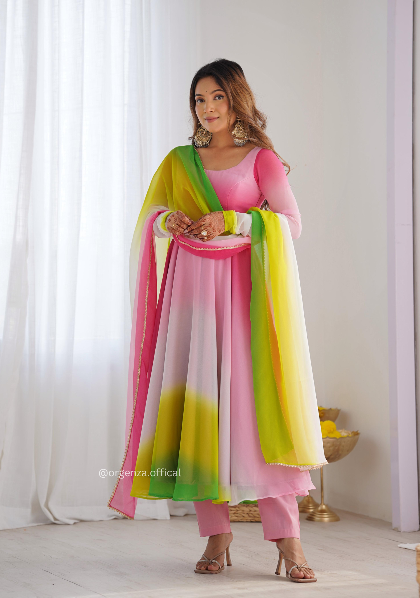 Georgette Plain Anarkali With Dupatta And Pant - Orgenza Store