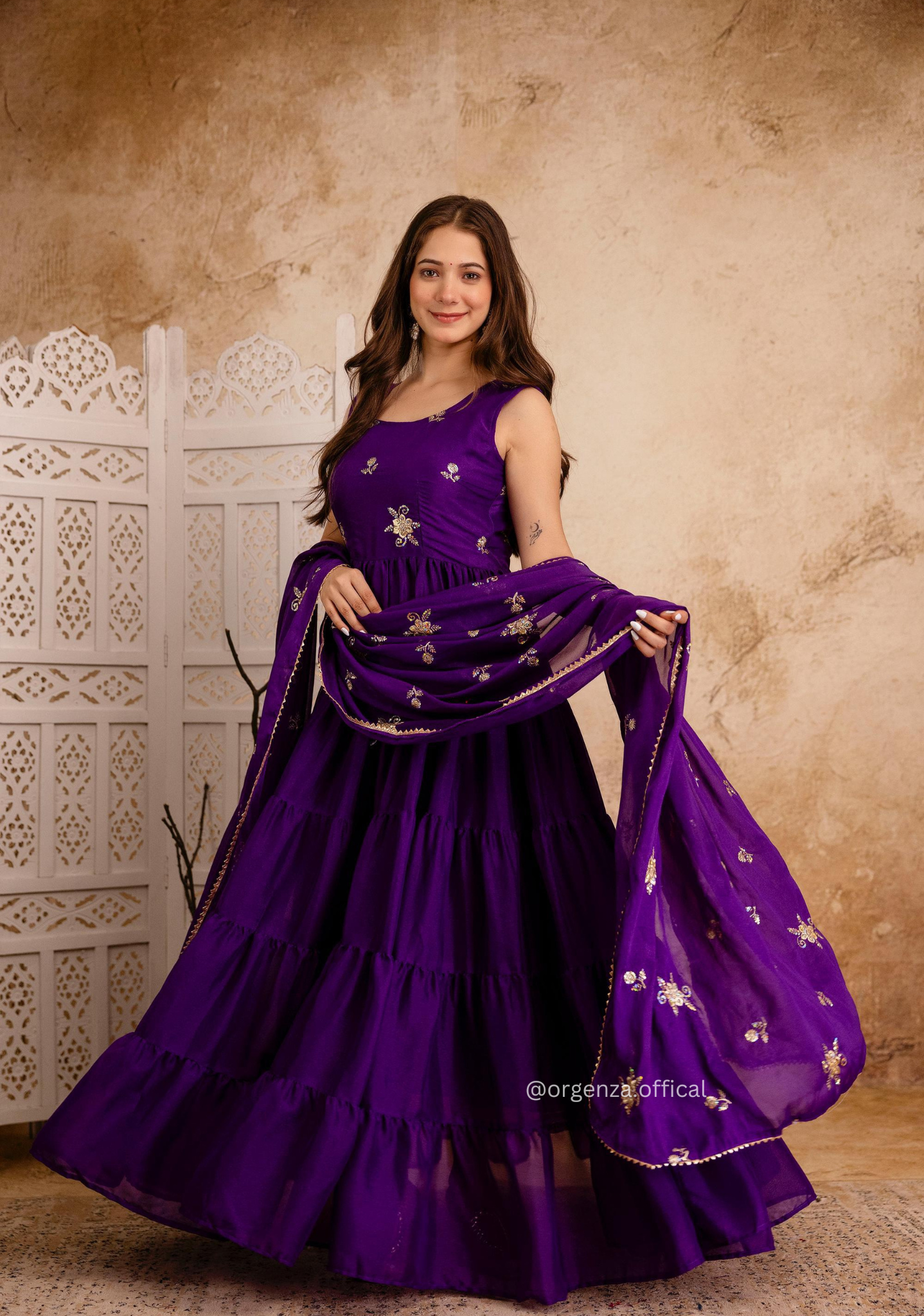 Purple Colour Star Georgette Fabric Ruffle Anarkali Kurti - Orgenza Store
