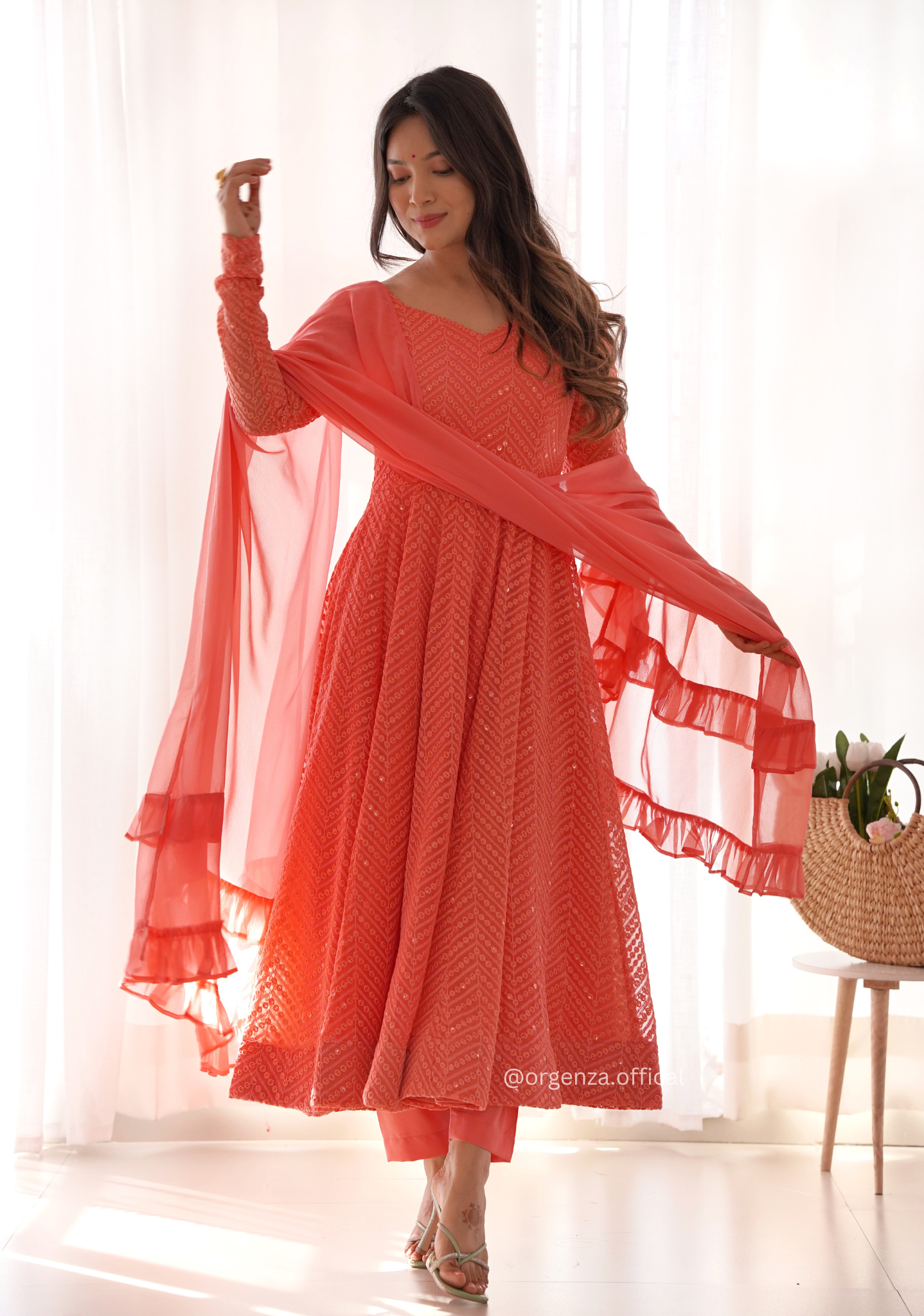Georgette Silk Lukhnowi Sequence Work Anarkali - Orgenza Store