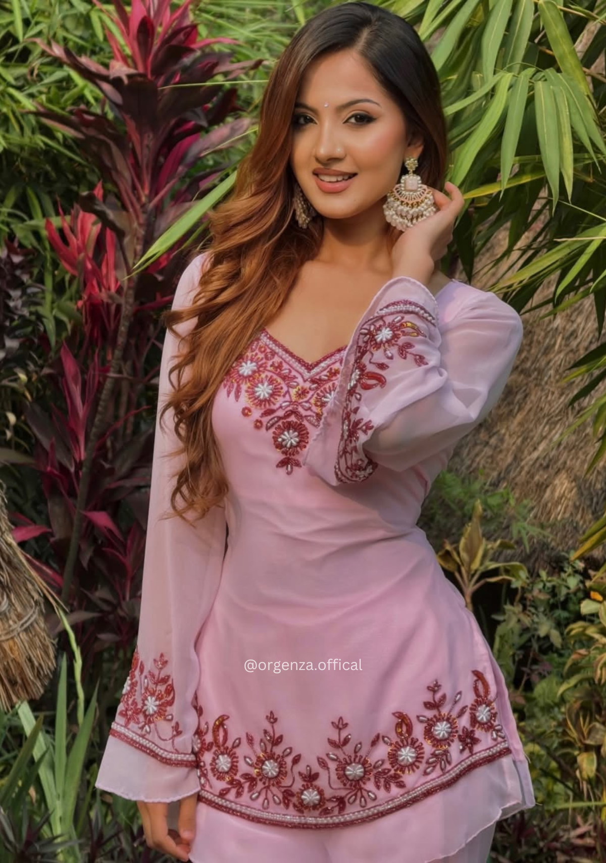 Baby Pink Faux Georgette Embroidered Sequence Work Palazzo Suit Set