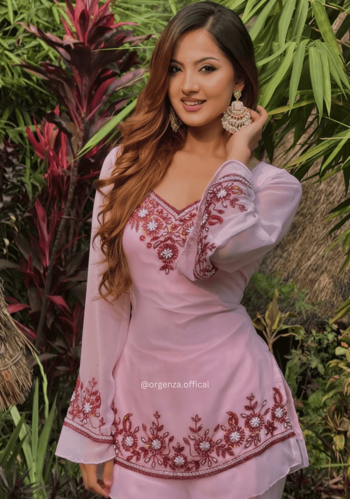 Baby Pink Faux Georgette Embroidered Sequence Work Palazzo Suit Set