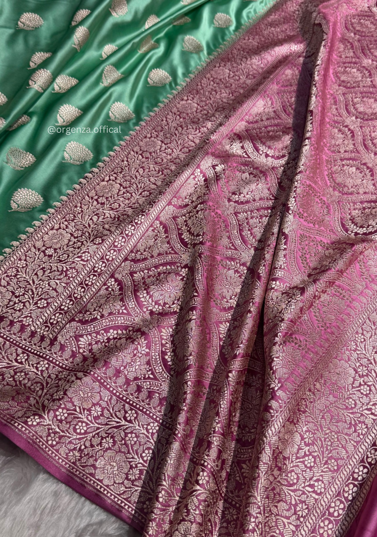 Sea Green Banarasi Satin Saree with Zari Weaving
