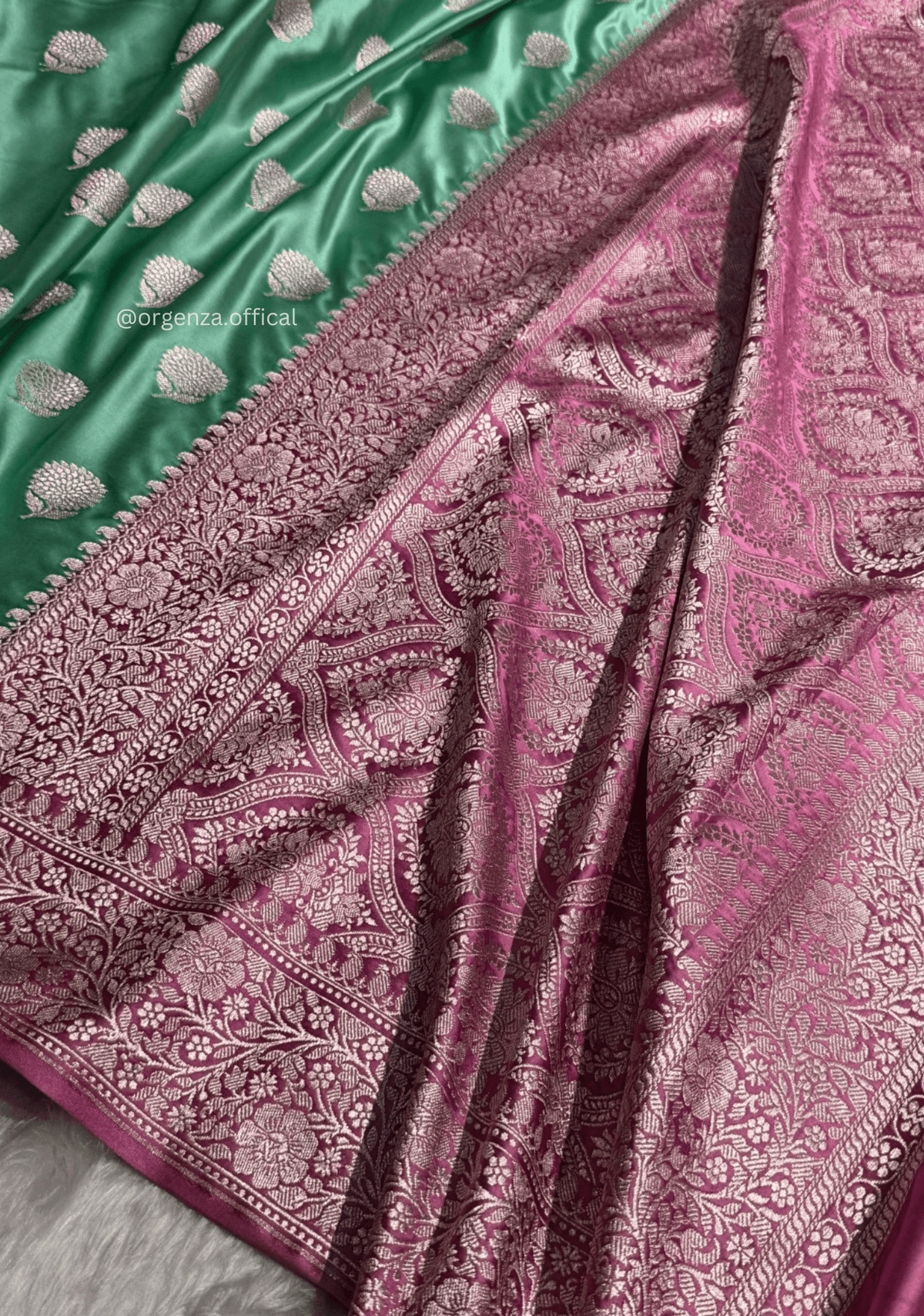 Sea Green Banarasi Satin Saree with Zari Weaving