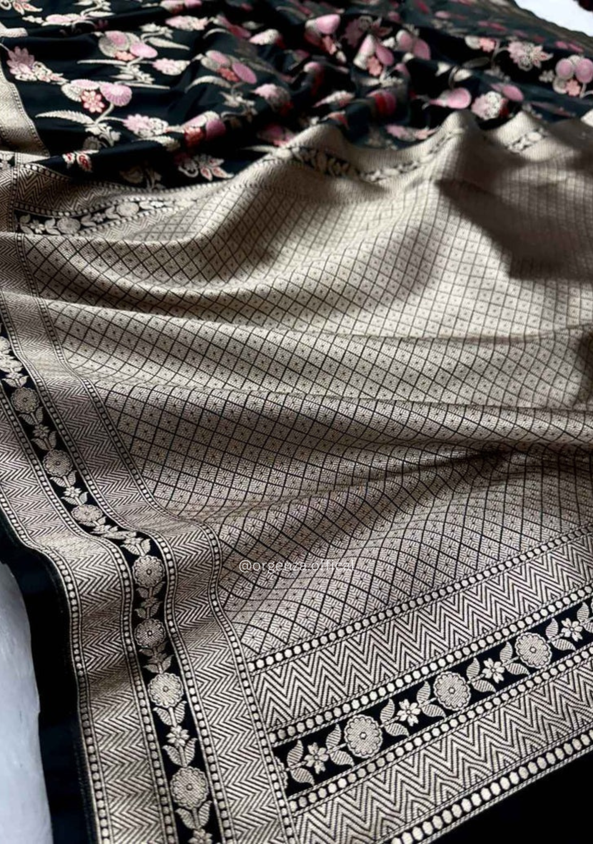 Black Banarasi Satin Saree with Silver Zari Weaving