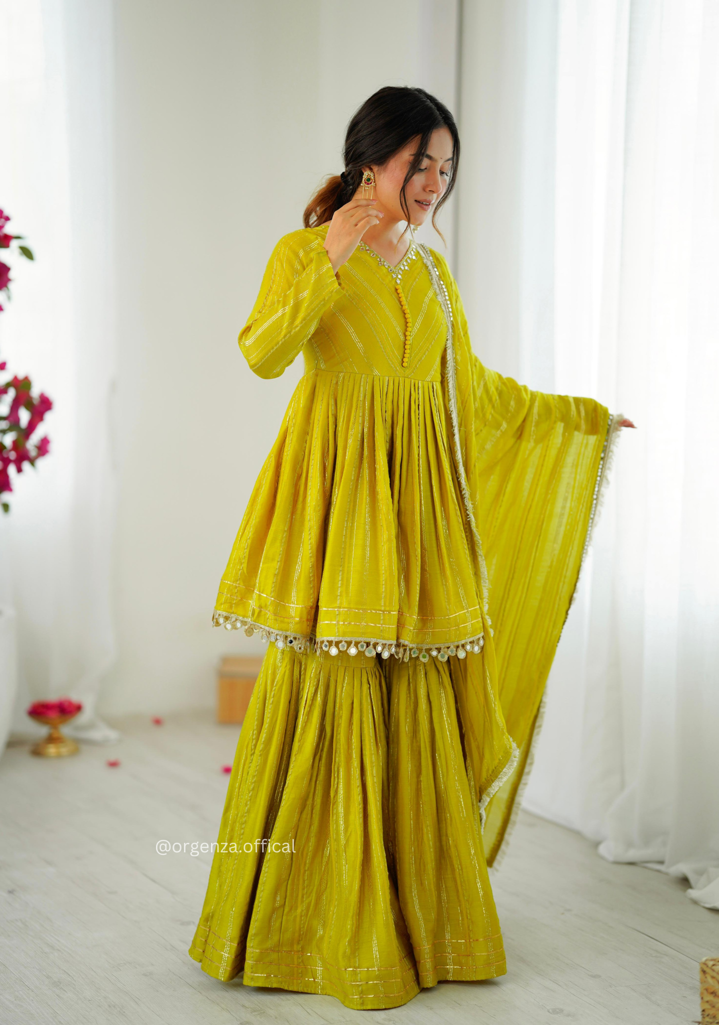 Lemon Colour Kediya Sharara Palazzo Fully Stitched Kurti