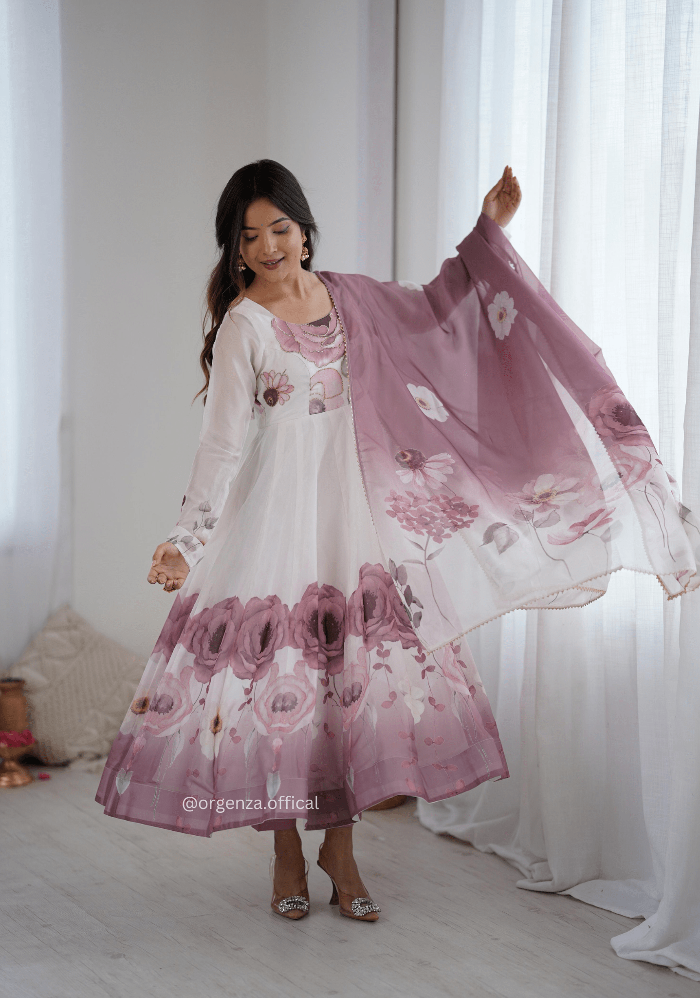 Onion Pink Colour Organza Anarkali Kurti Set - Orgenza Store - digisoch