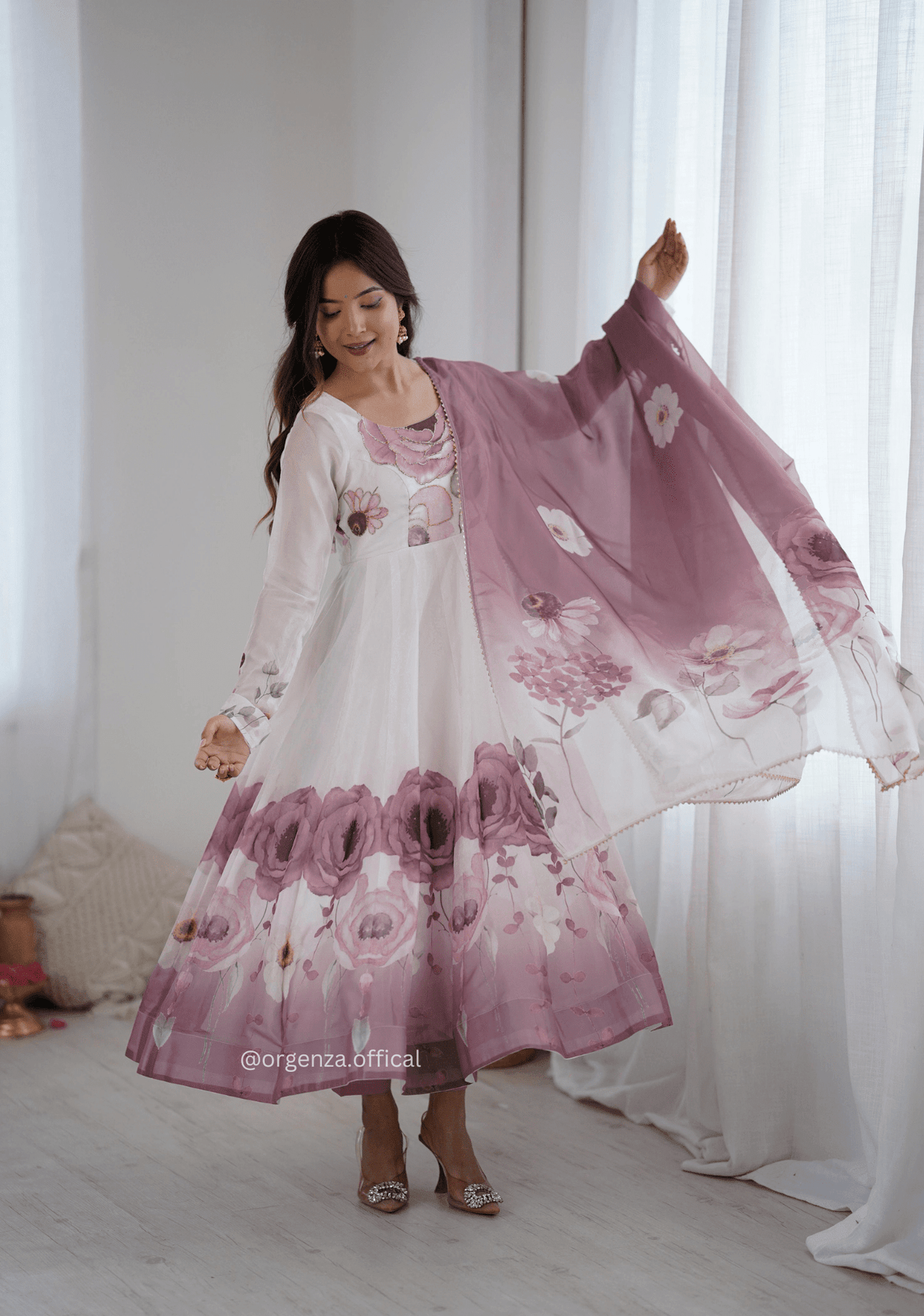 Onion Pink Colour Organza Anarkali Kurti Set - Orgenza Store - digisoch