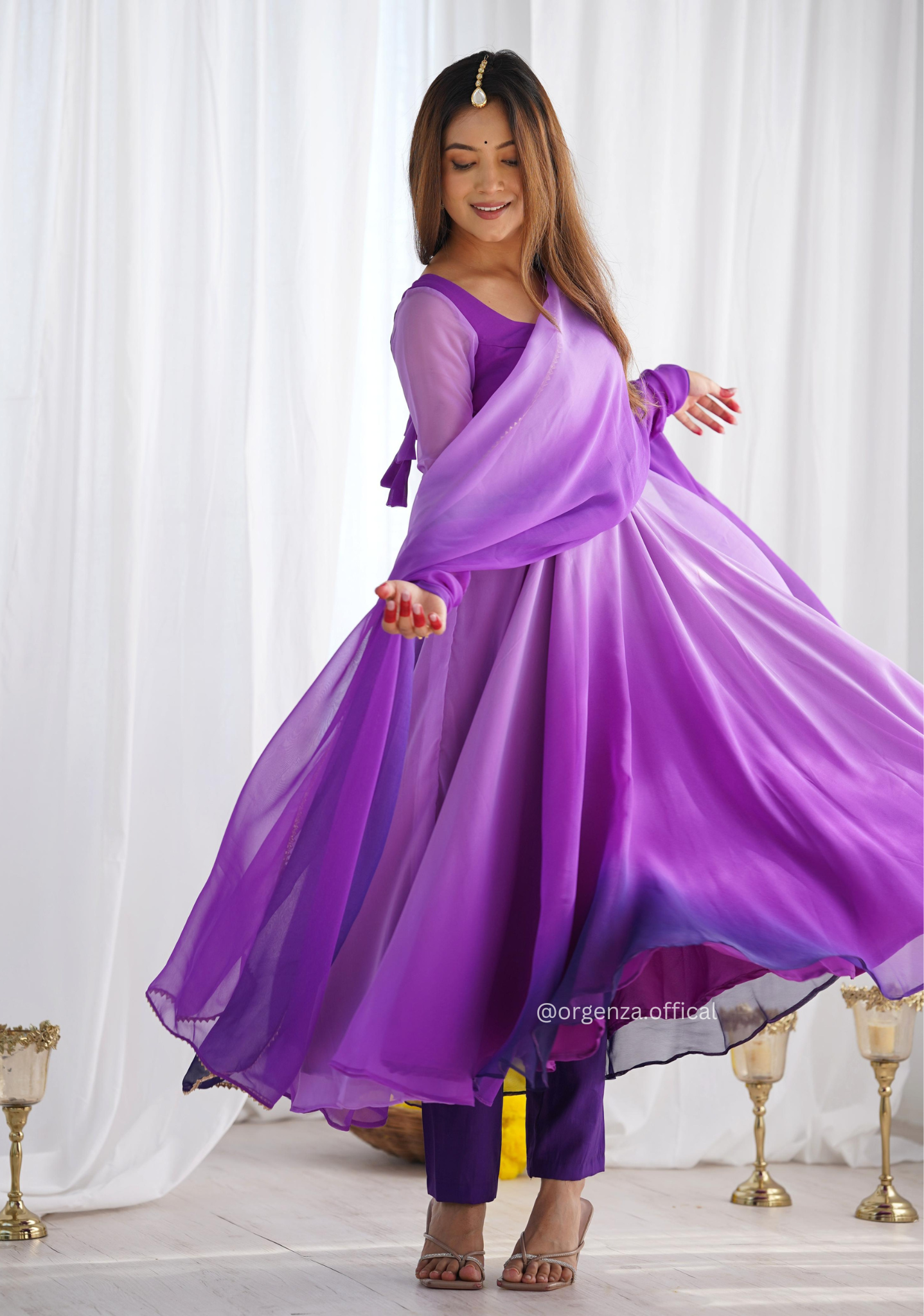 Georgette Plain Anarkali With Dupatta And Pant - Orgenza Store