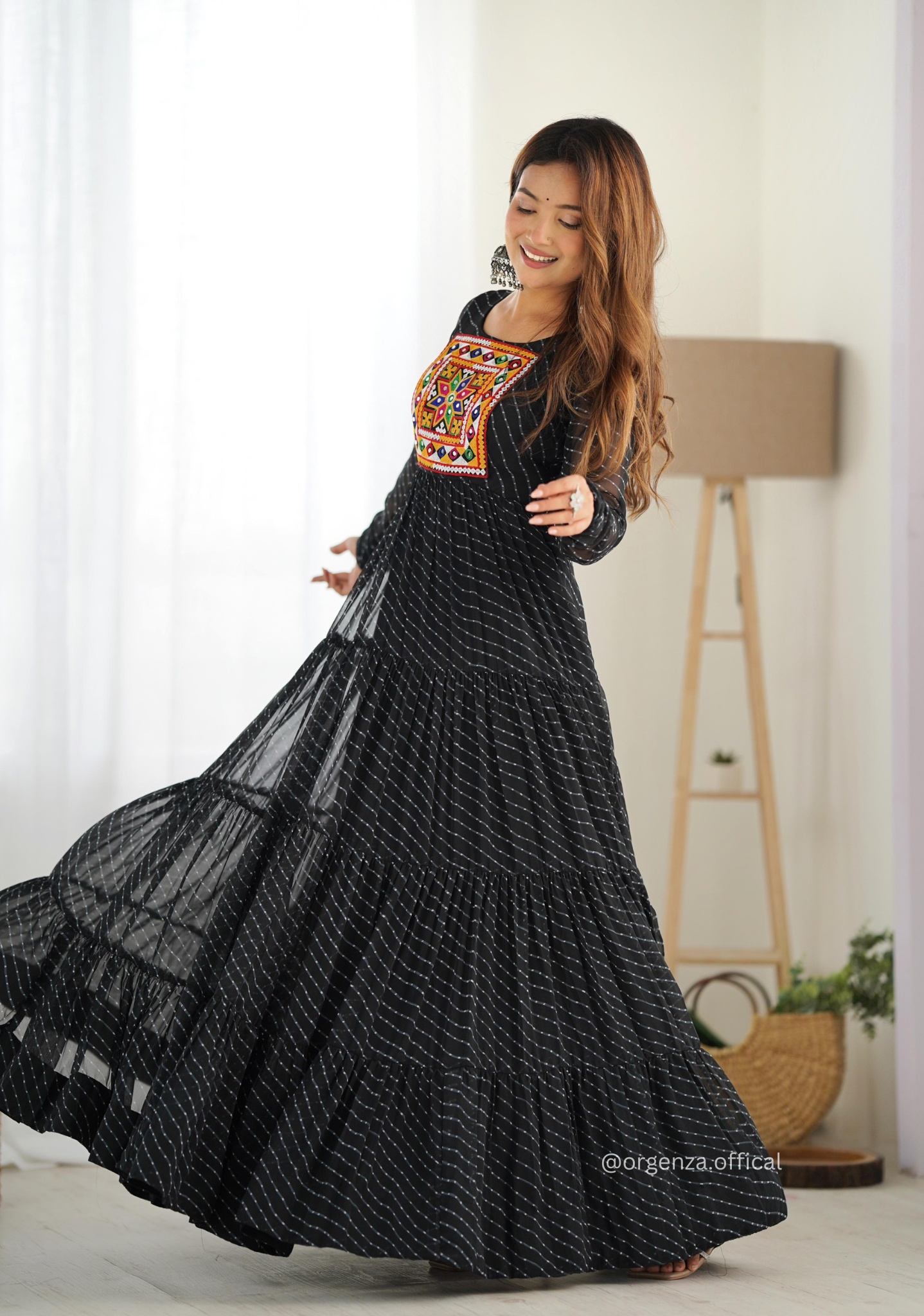 Georgette Laheriya Print Ruffle Anarkali - Orgenza Store