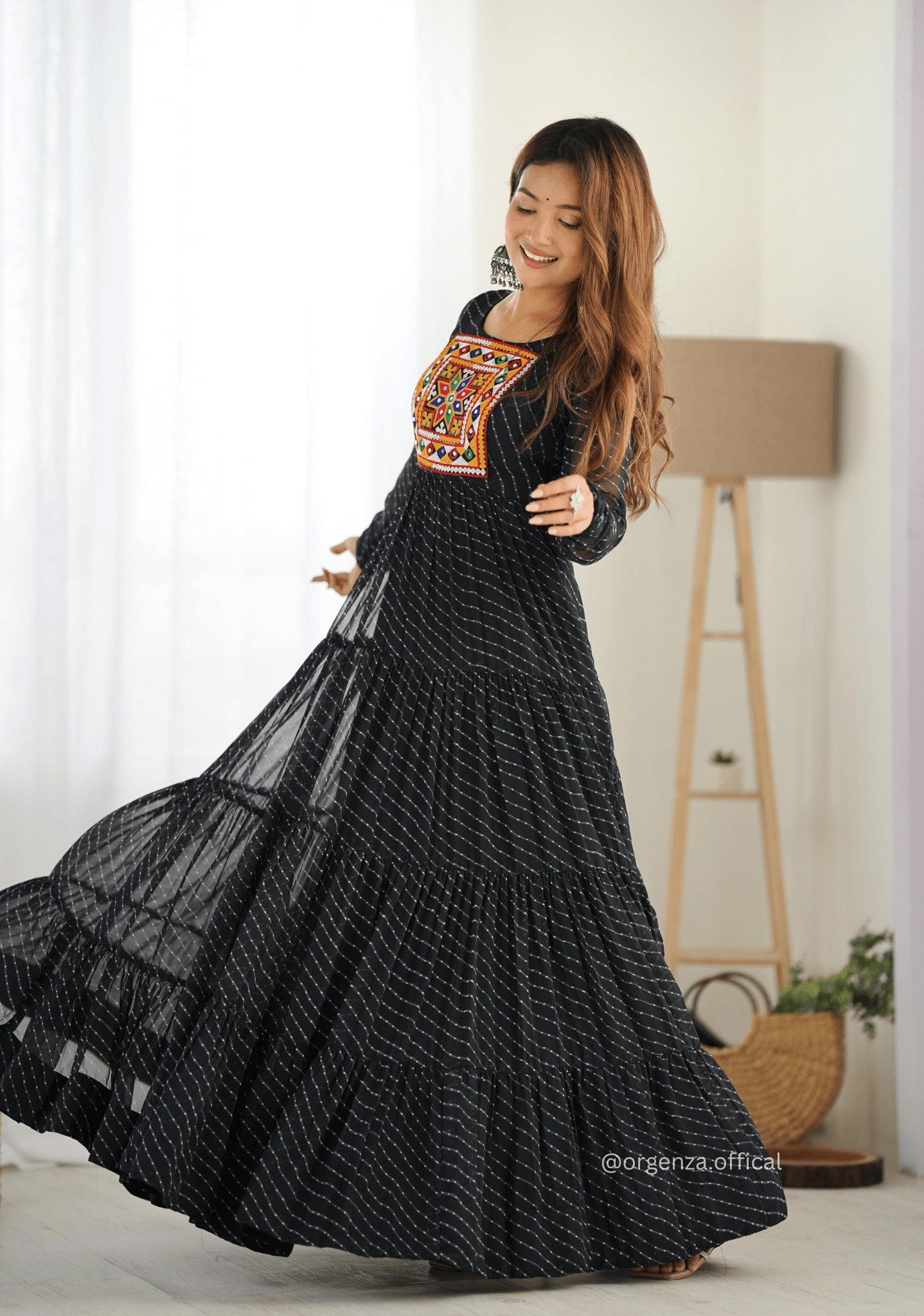 Georgette Laheriya Print Ruffle Anarkali - Orgenza Store - digisoch