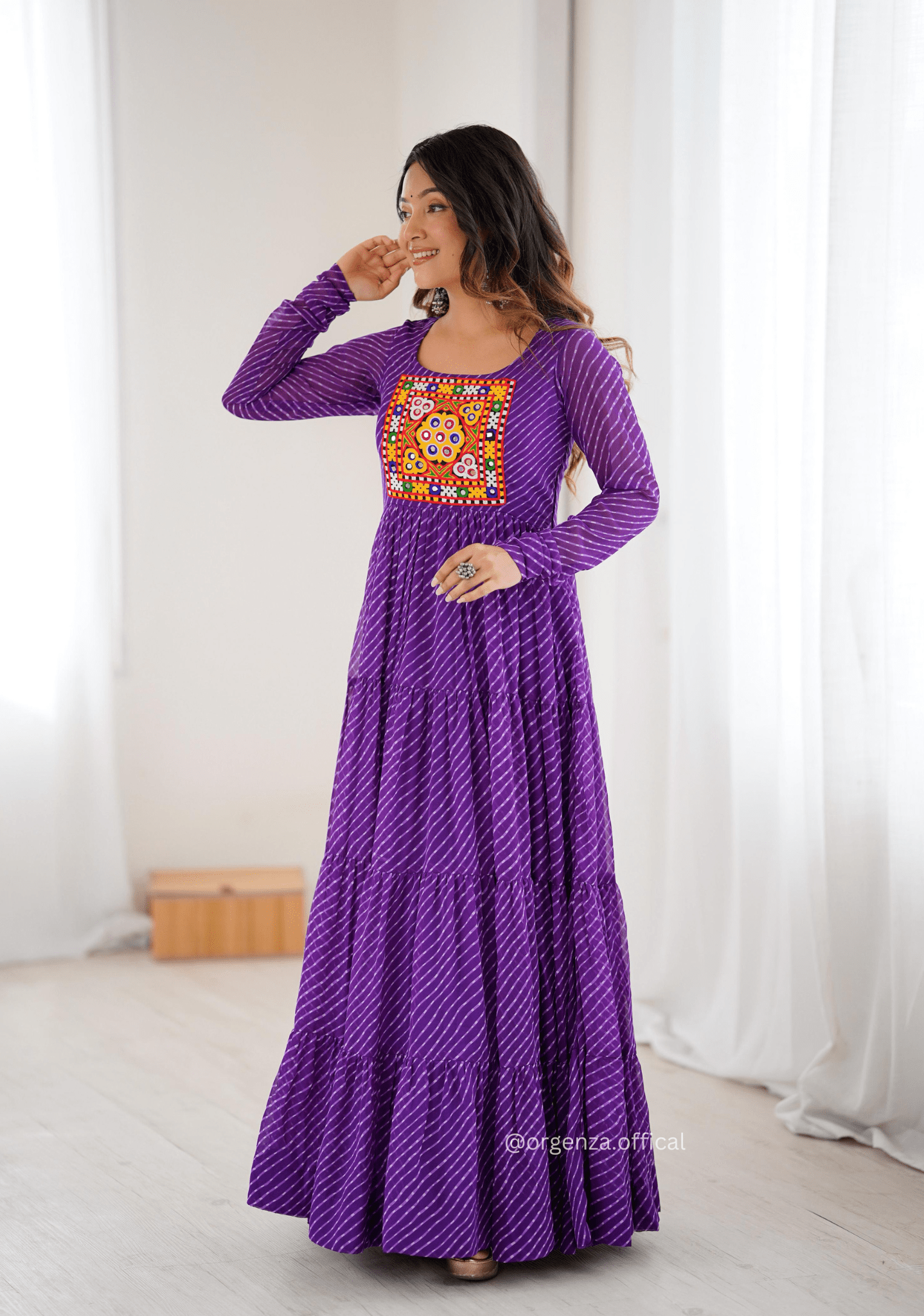 Georgette Laheriya Print Ruffle Anarkali - Orgenza Store - digisoch