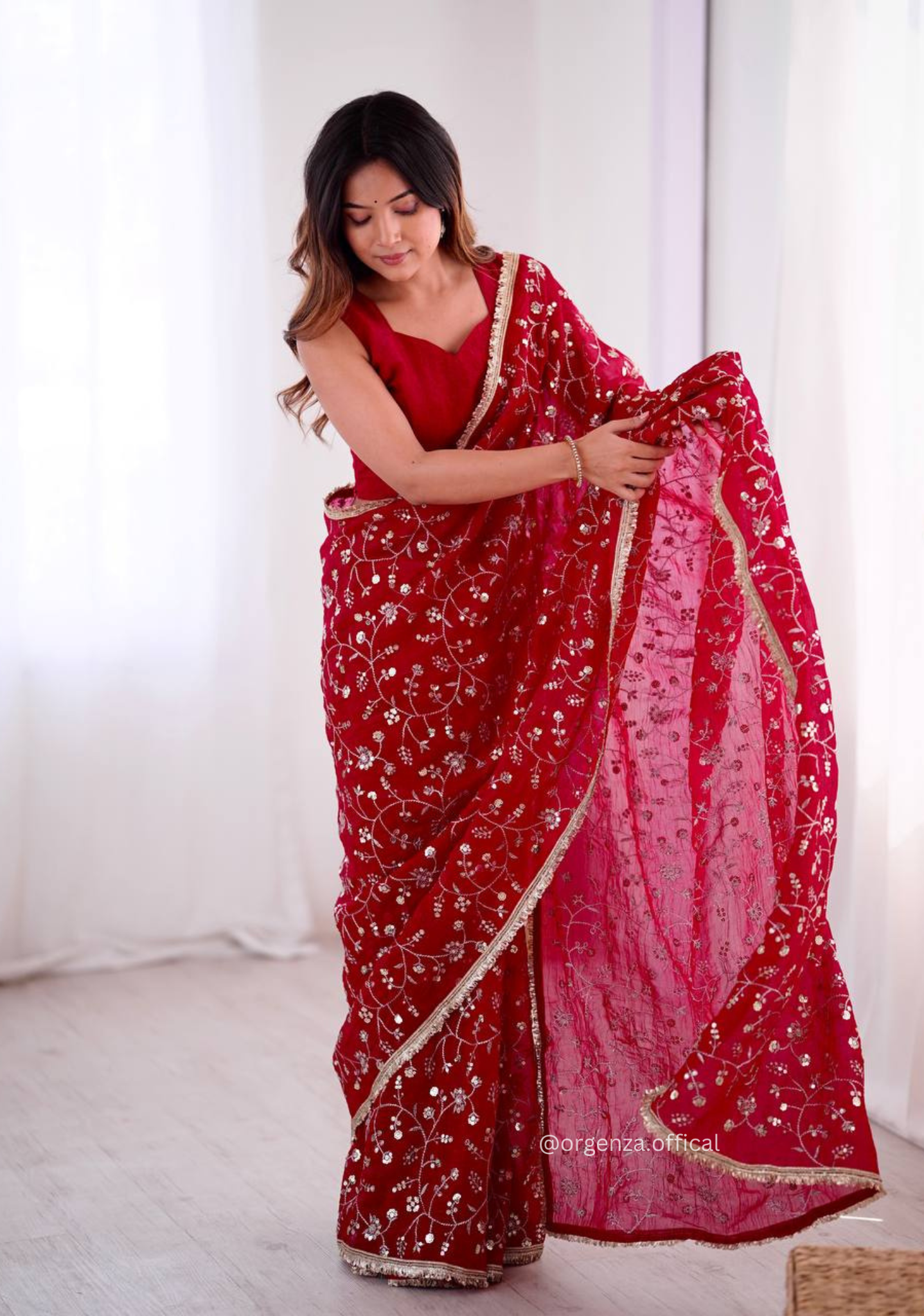 Dark Pink Colour Crunchy Silk Saree