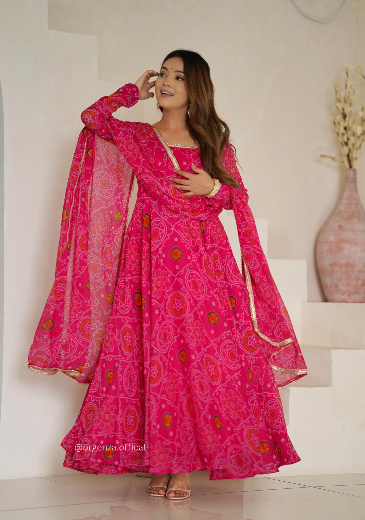 Pure Chiffon Bandhej Gown - Orgenza Store