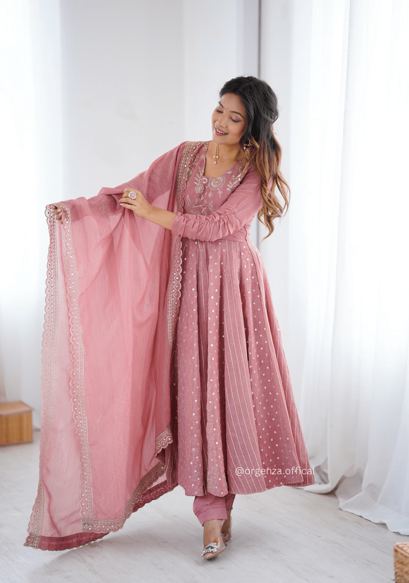 Peach Colour Crunchy Silk Anarkali Kurti - Orgenza Store - digisoch
