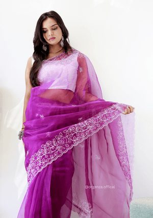 Lavender Colour Embroidery Thread Work Saree - Orgenza Store - digisoch
