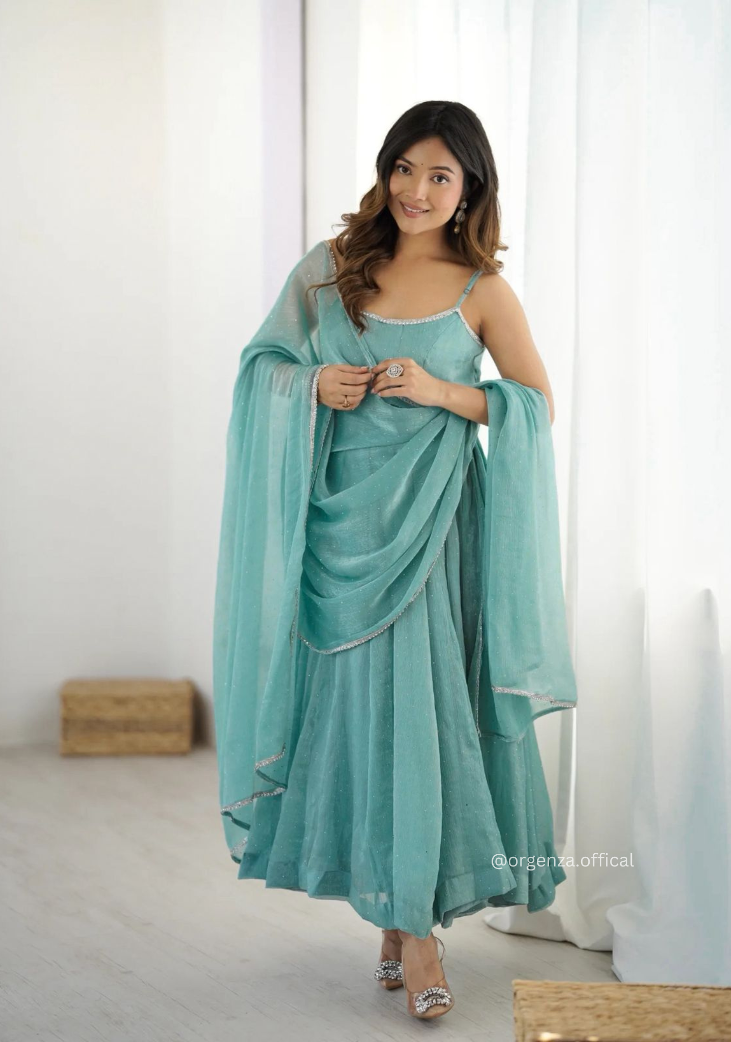 Sky Colour Crunchy Silk Kurti - Orgenza Store