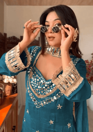 Fendy Silk Mirror Work Sharara Suit Set | Designer Ethnic Wear for Women | Ready to Wear - Orgenza Store - digisoch