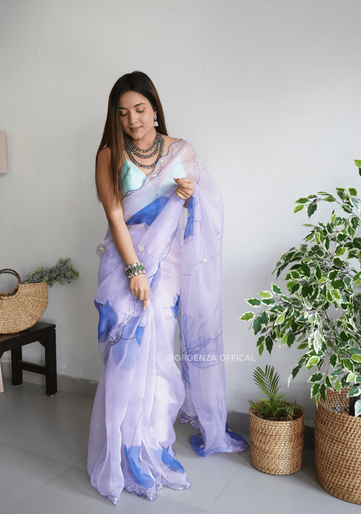 Organza Saree With Khatli Work - Orgenza Store - digisoch