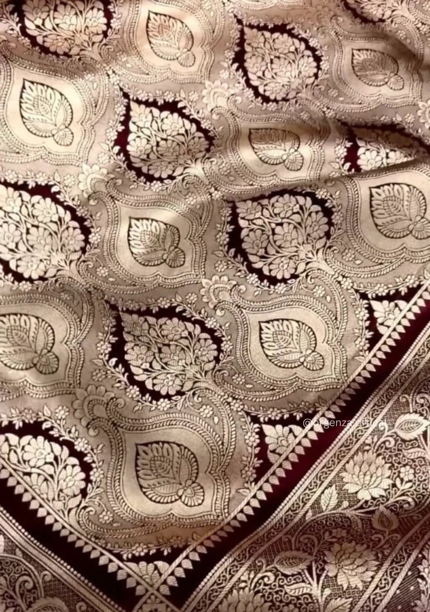 Royal Maroon Banarasi Satin Saree with Golden Zari Weaving