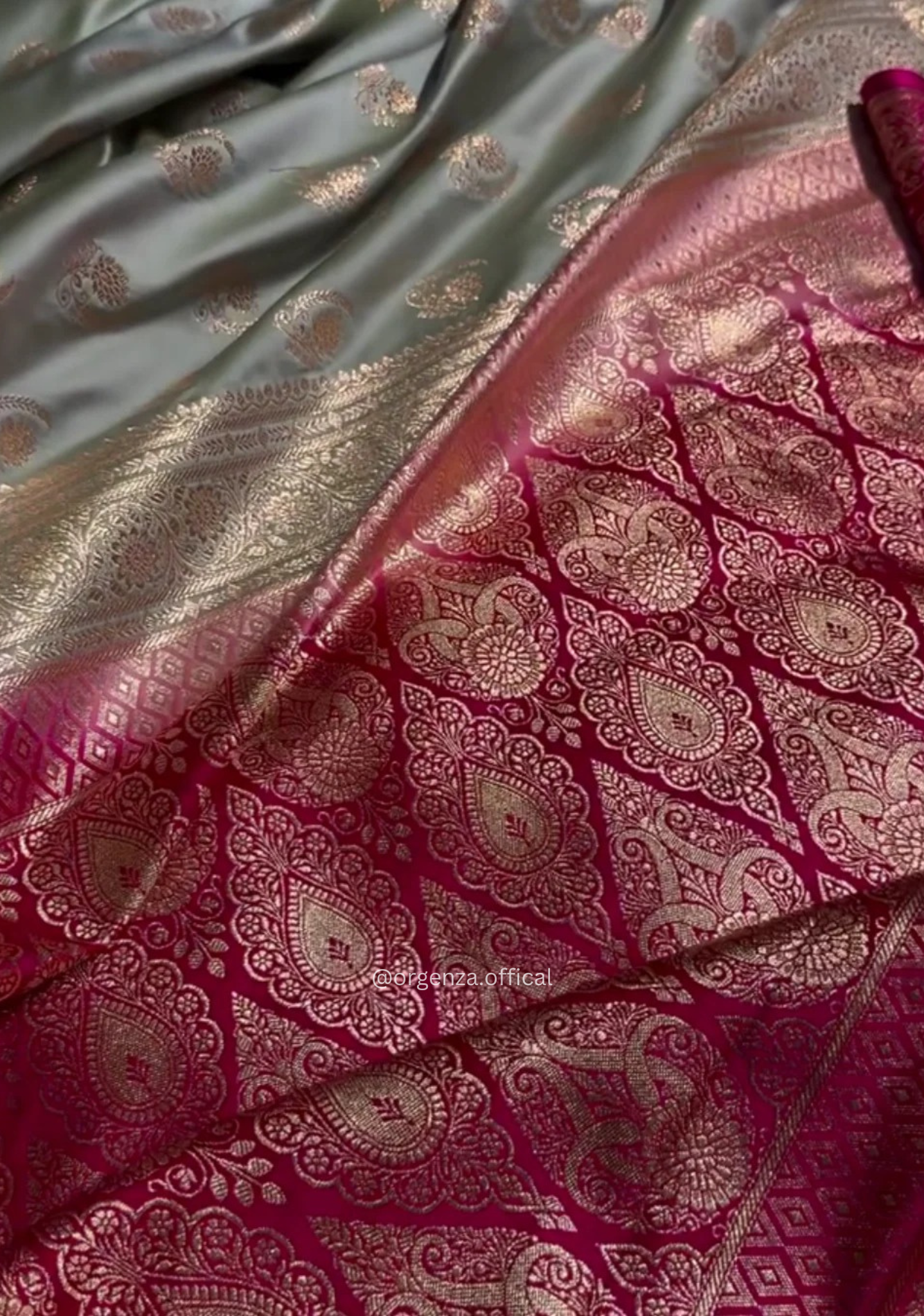 Pista Green Banarasi Satin Saree with Golden Zari Weaving