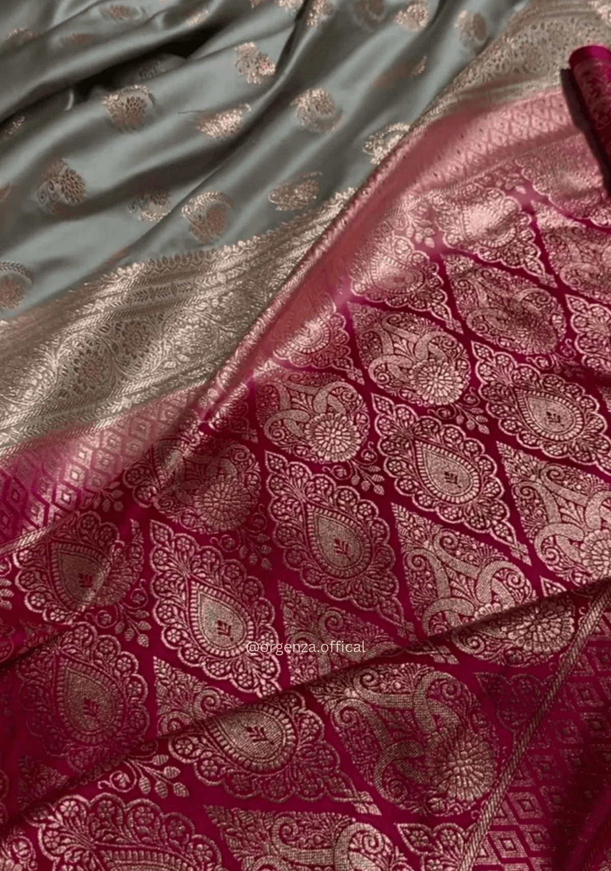 Pista Green Banarasi Satin Saree with Golden Zari Weaving