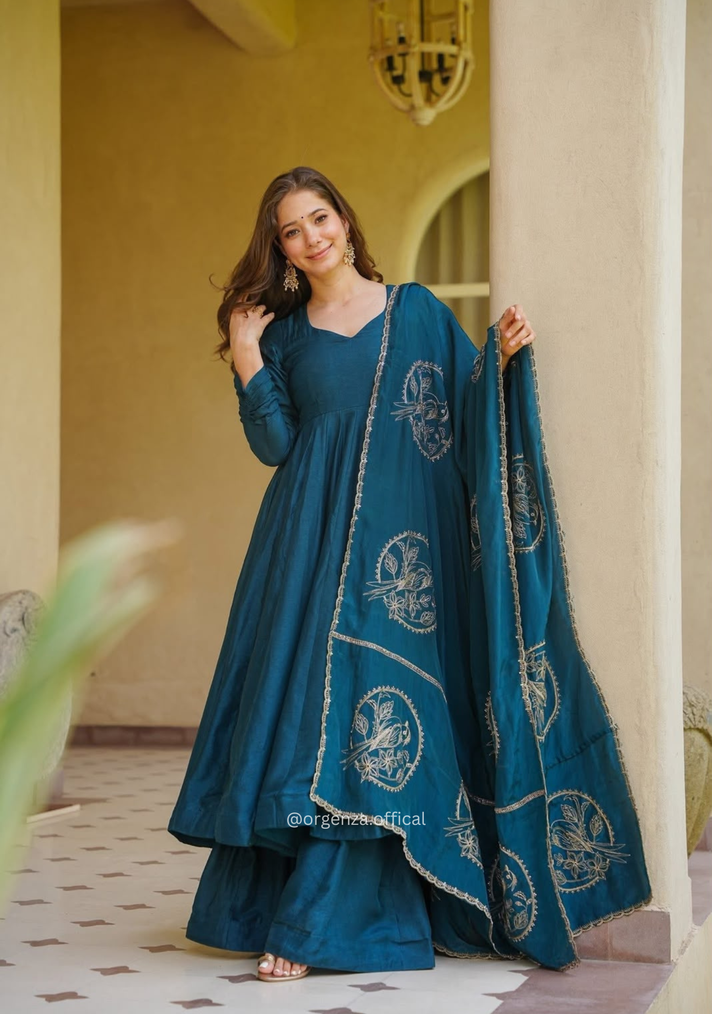 Teal Blue Vichitra Silk Designer Anarkali Suit Set