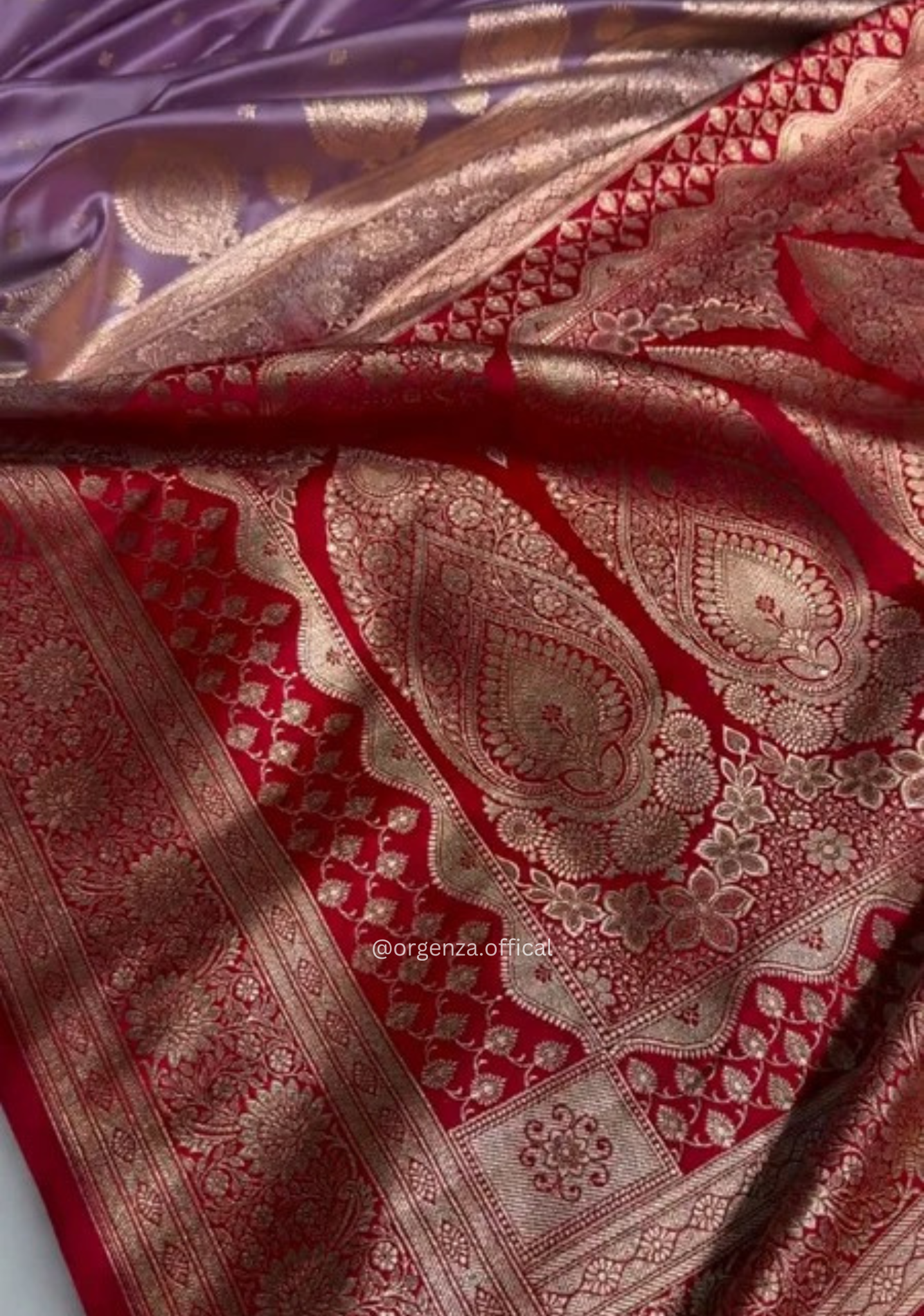 Lavender Banarasi Satin Saree with Golden Zari Weaving