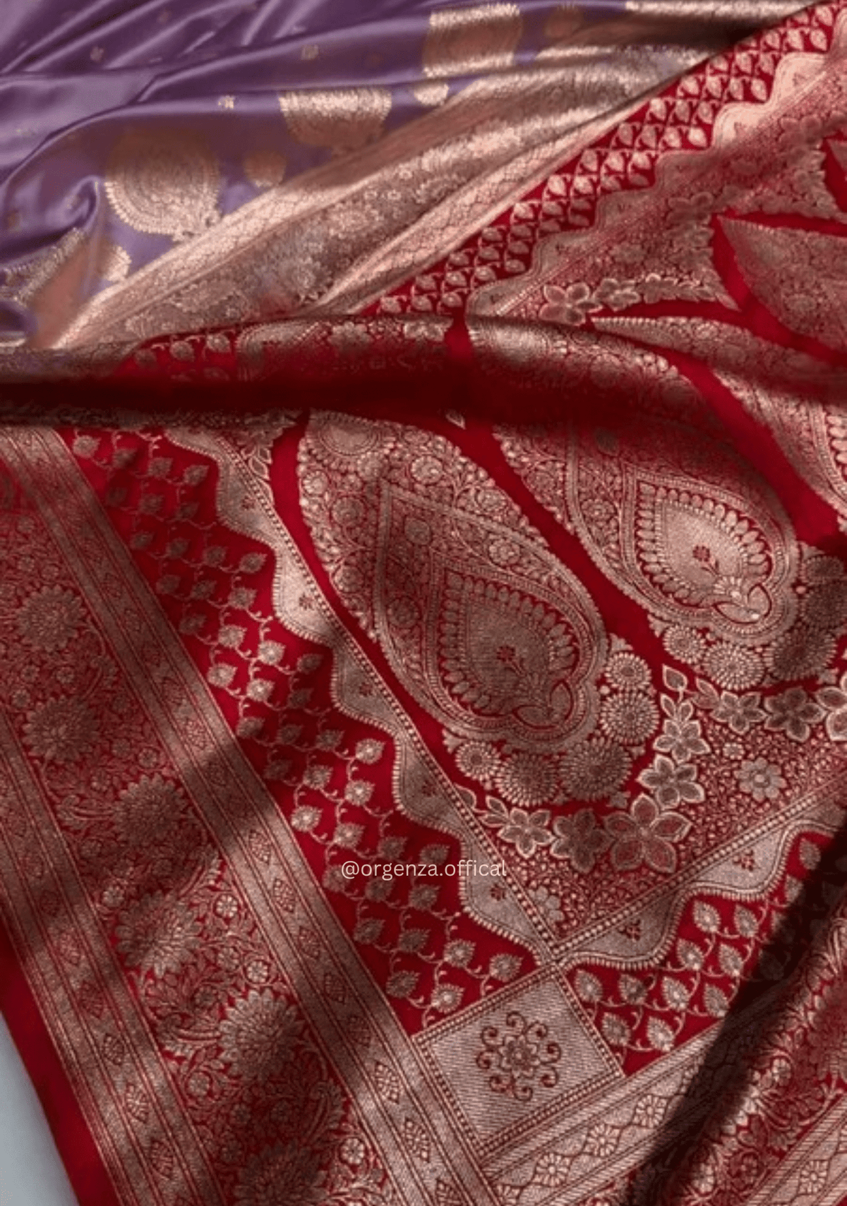 Lavender Banarasi Satin Saree with Golden Zari Weaving