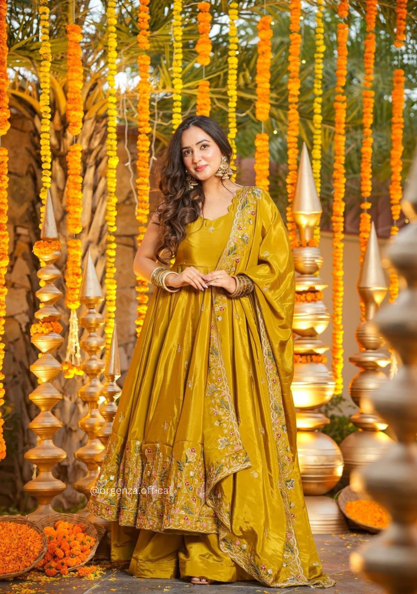 Designer Soft Crunchy Silk Slit Anarkali Suit Set with Embroidery & Lace Dupatta - Orgenza Store - digisoch