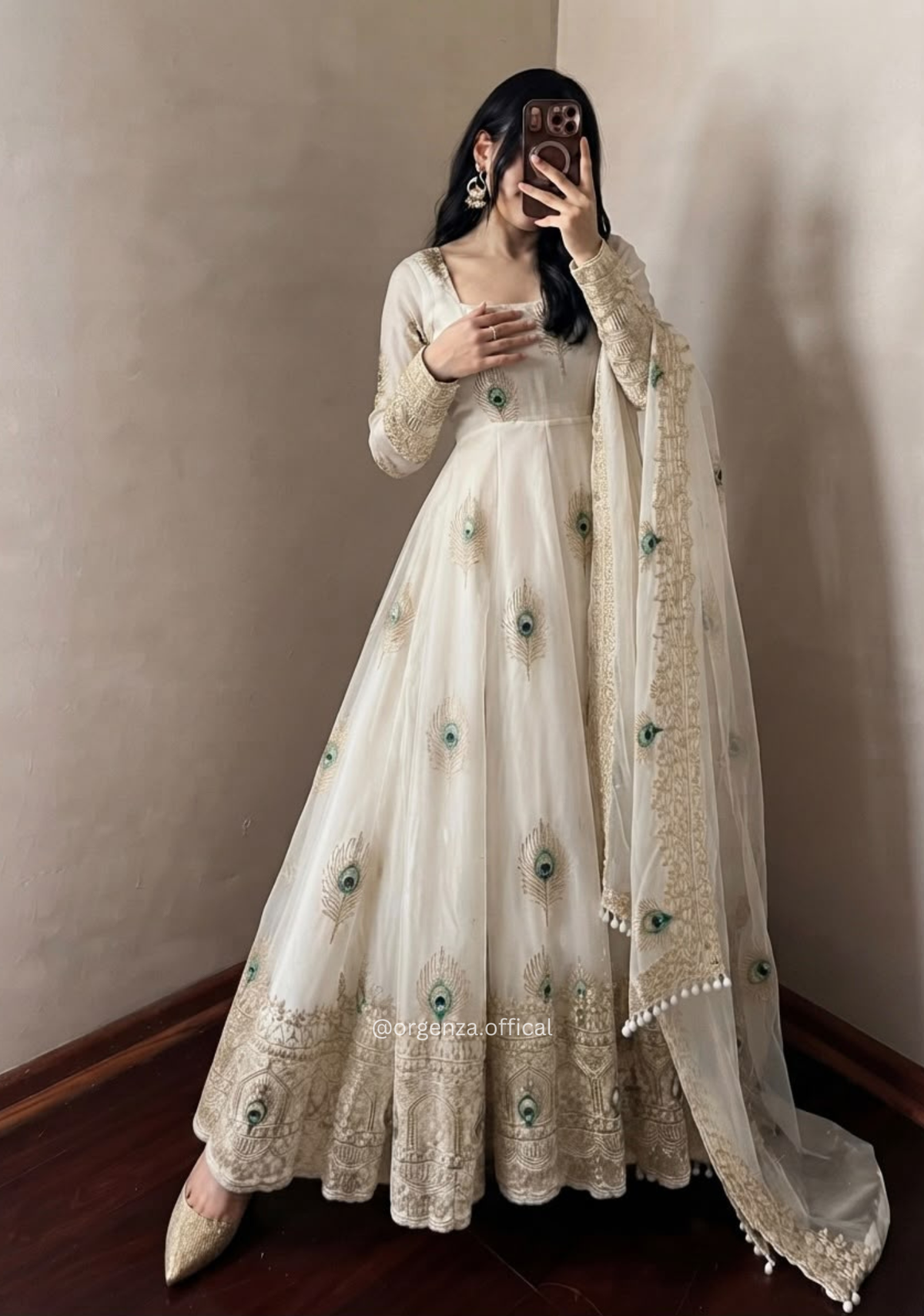 Off-White Fendy Silk Sequin Embroidered Gown Set