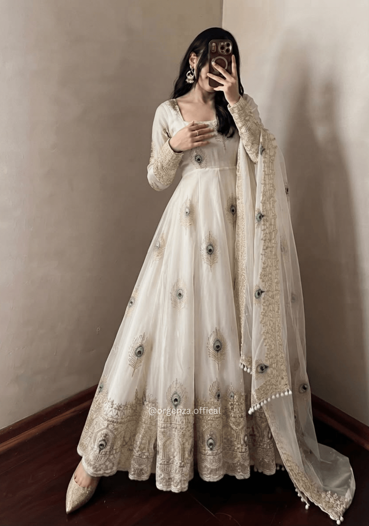 Off-White Fendy Silk Sequin Embroidered Gown Set