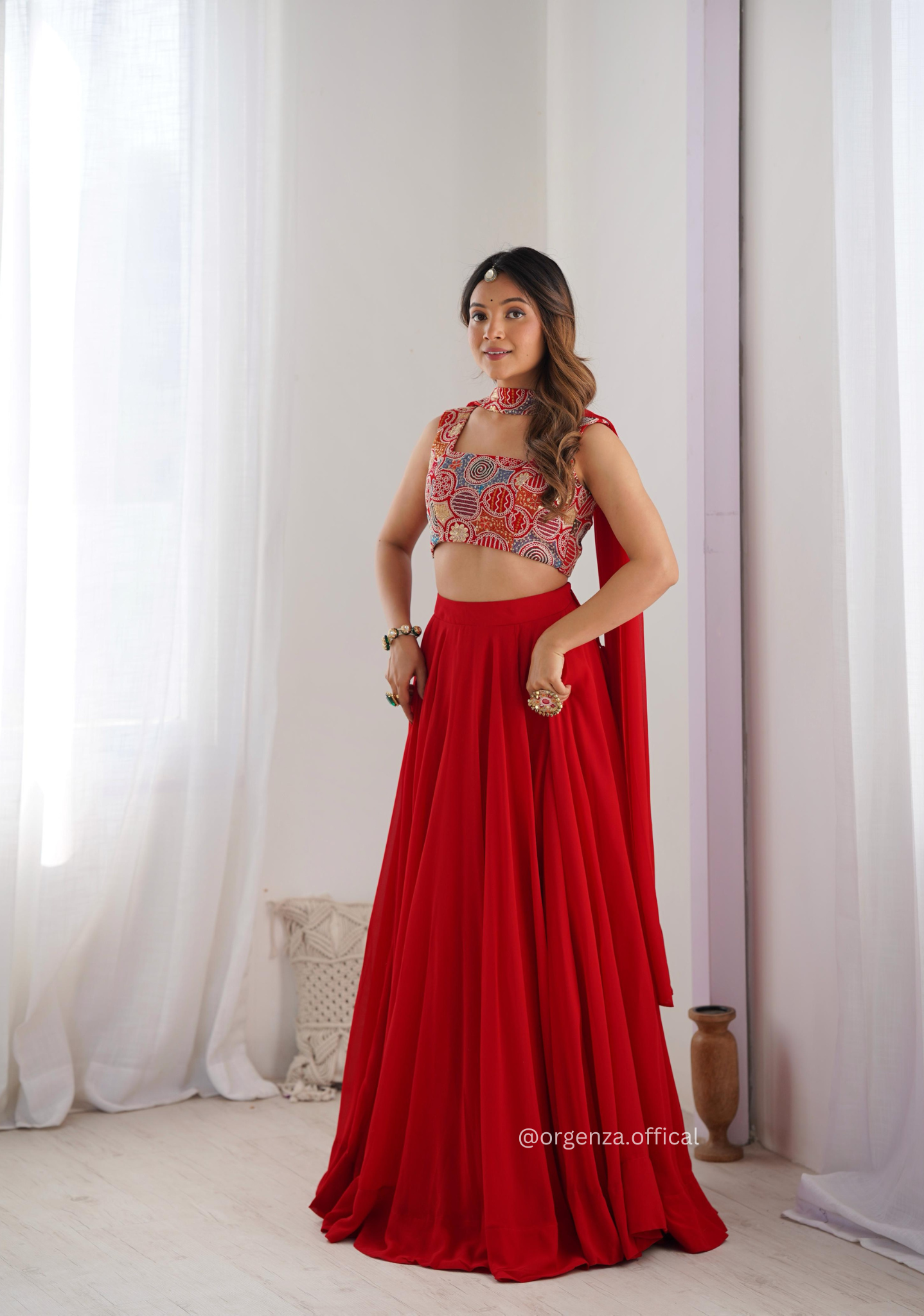 Red Colour Georgette Lengha Choli - Orgenza Store