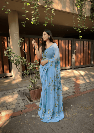 Georgette Silk Saree With Handprint - Orgenza Store - digisoch
