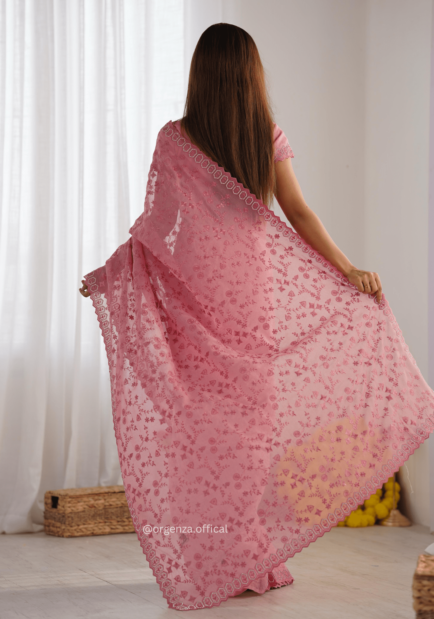 Peach Colour Pure Silky Crush Fabric Saree - Orgenza Store - digisoch