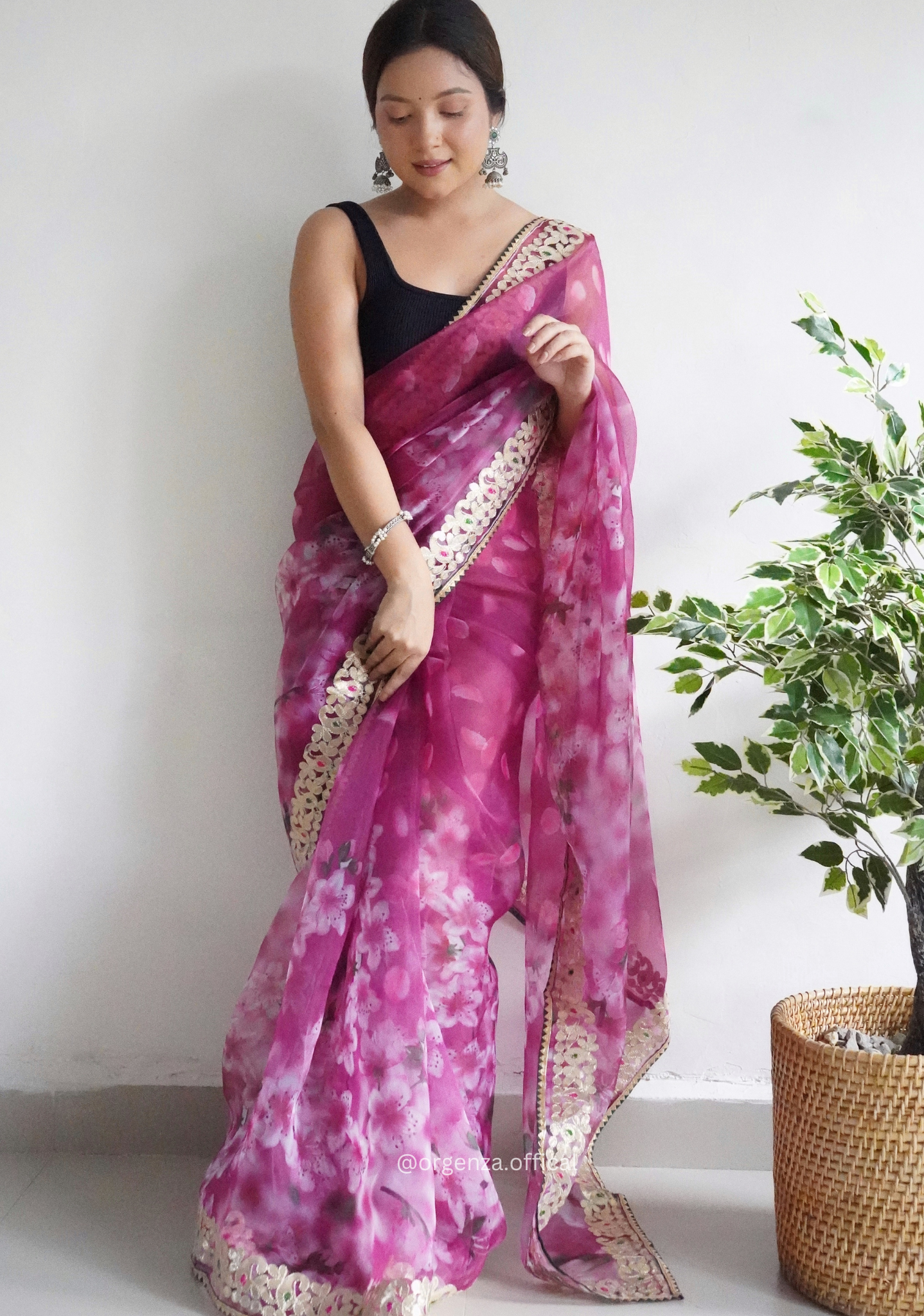 Pink Organza Saree With Gotta Patti Border