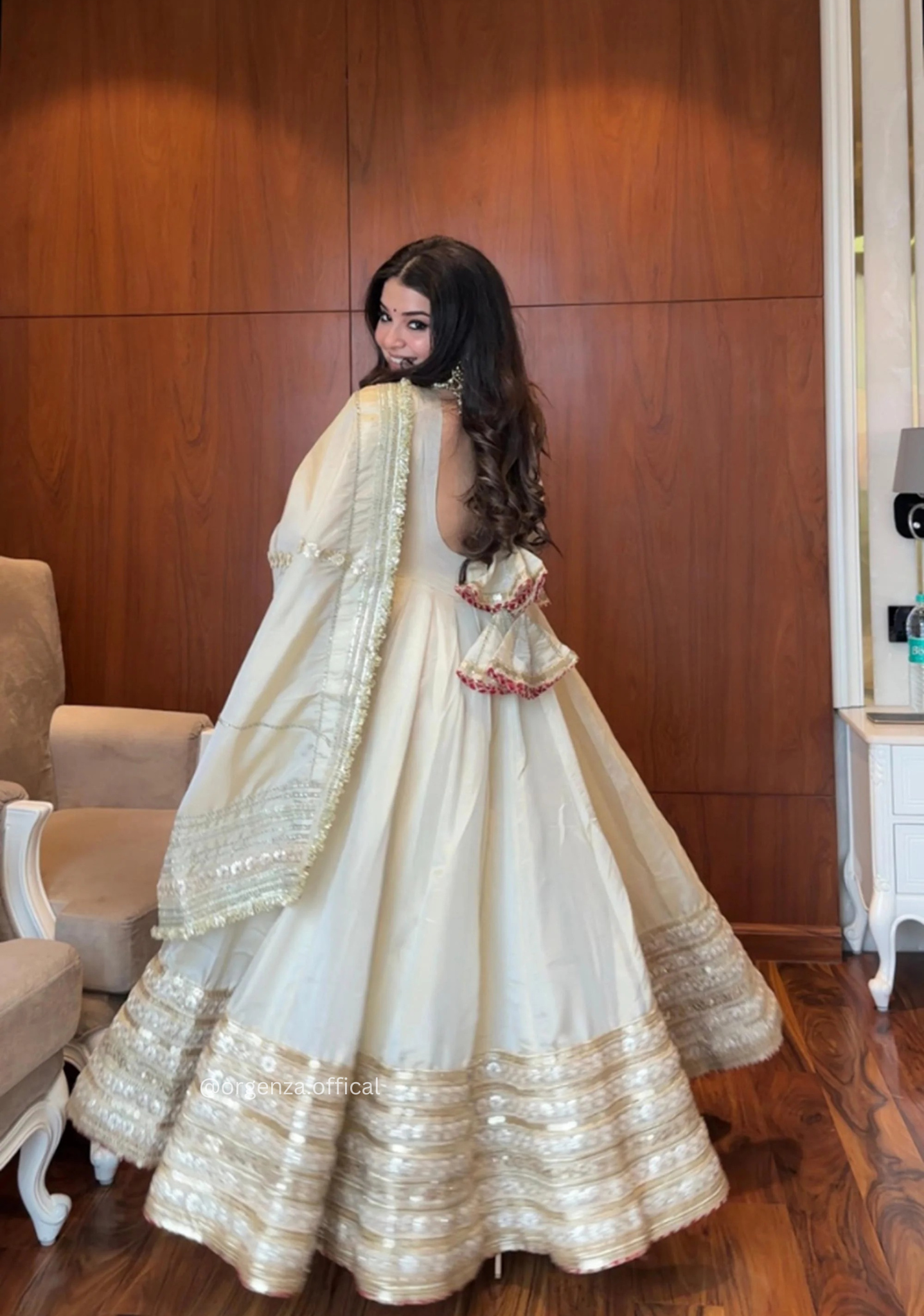 Designer Chinon Silk Embroidery Gown Set with Dupatta & Pant