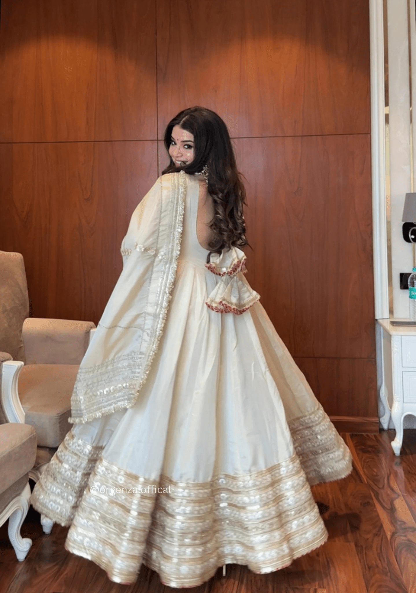 Designer Chinon Silk Embroidery Gown Set with Dupatta & Pant