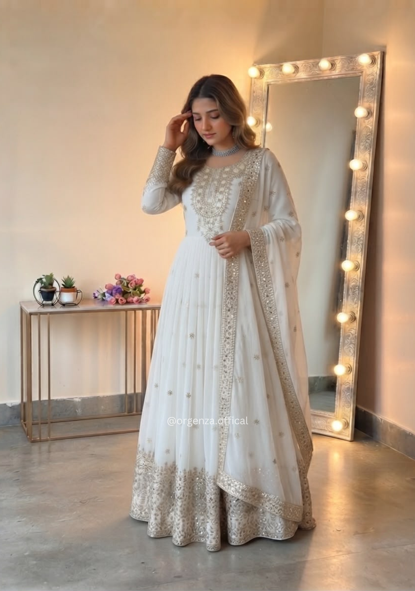 White Heavy Georgette Embroidered Sequence Gown Set