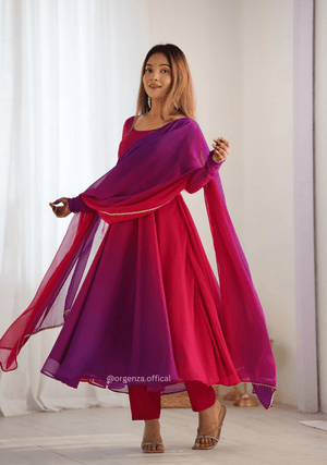 Georgette Plain Anarkali With Dupatta And Pant - Orgenza Store - digisoch