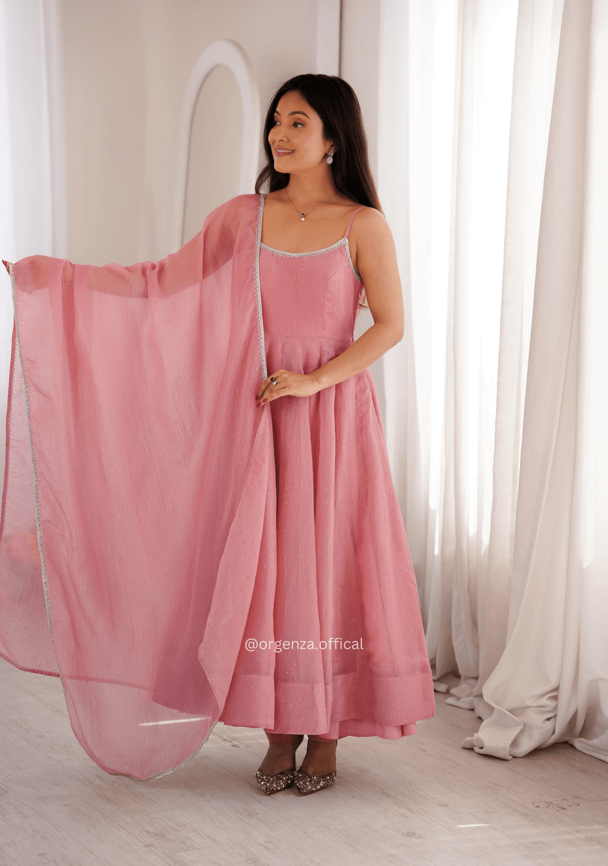 Onion Pink Colour Crunchy Silk Kurti
