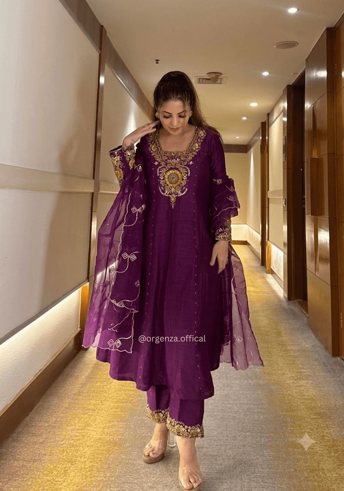 Purple Vichitra Silk Heavy Sequin Zari Embroidered Anarkali Set
