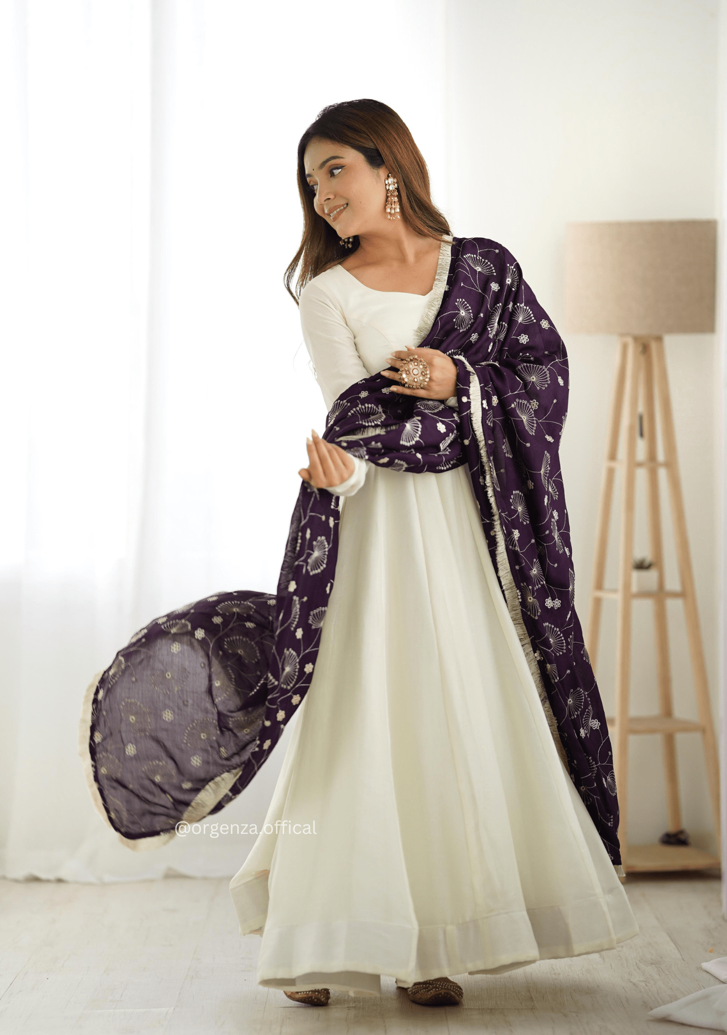 Off White Colour Vichitra Silk Anarkali Kurti - Orgenza Store - digisoch